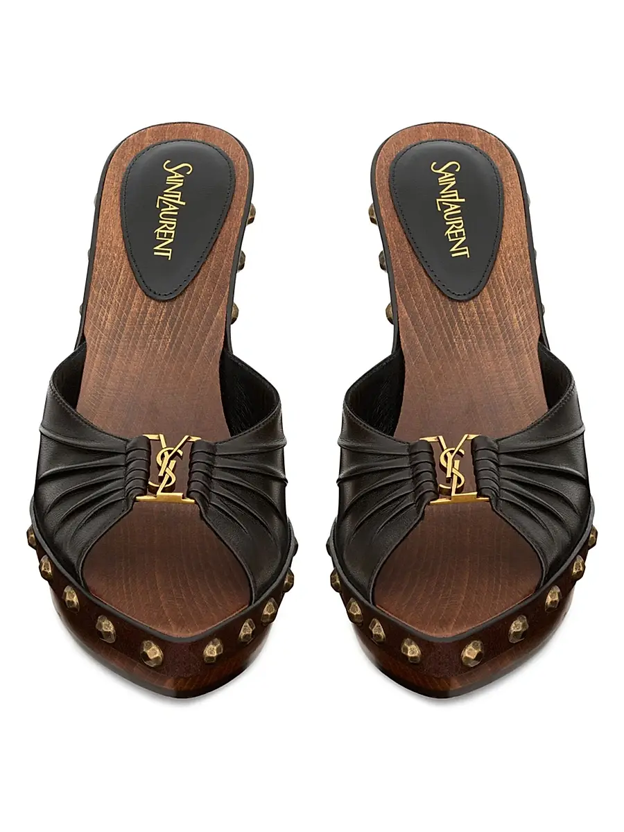 Saint Laurent Women's Babylone Clogs in Smooth Leather - Eagle Brown | Thumbnail 3 Saint Laurent Women's Babylone Clogs in Smooth Leather - Eagle Brown | Thumbnail 3