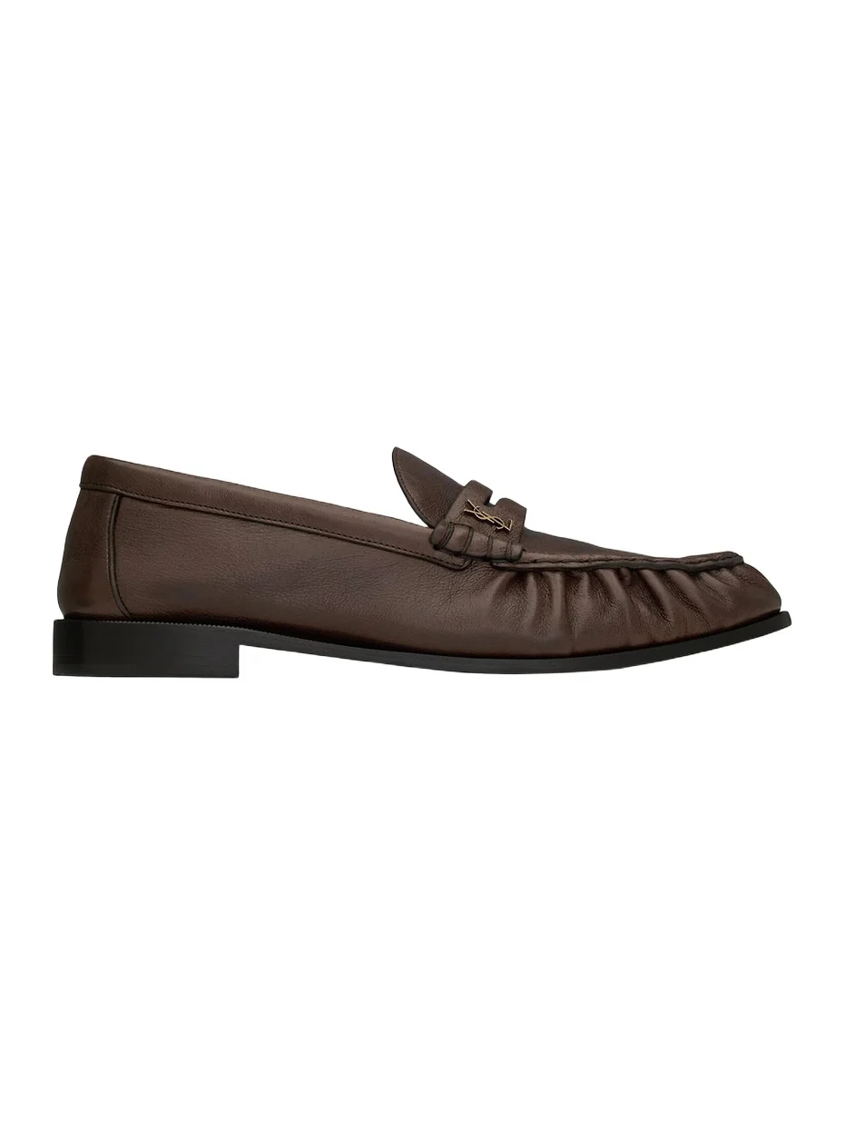 Saint Laurent Men's Le Loafers Supple in Matte Leather - Paris Brown