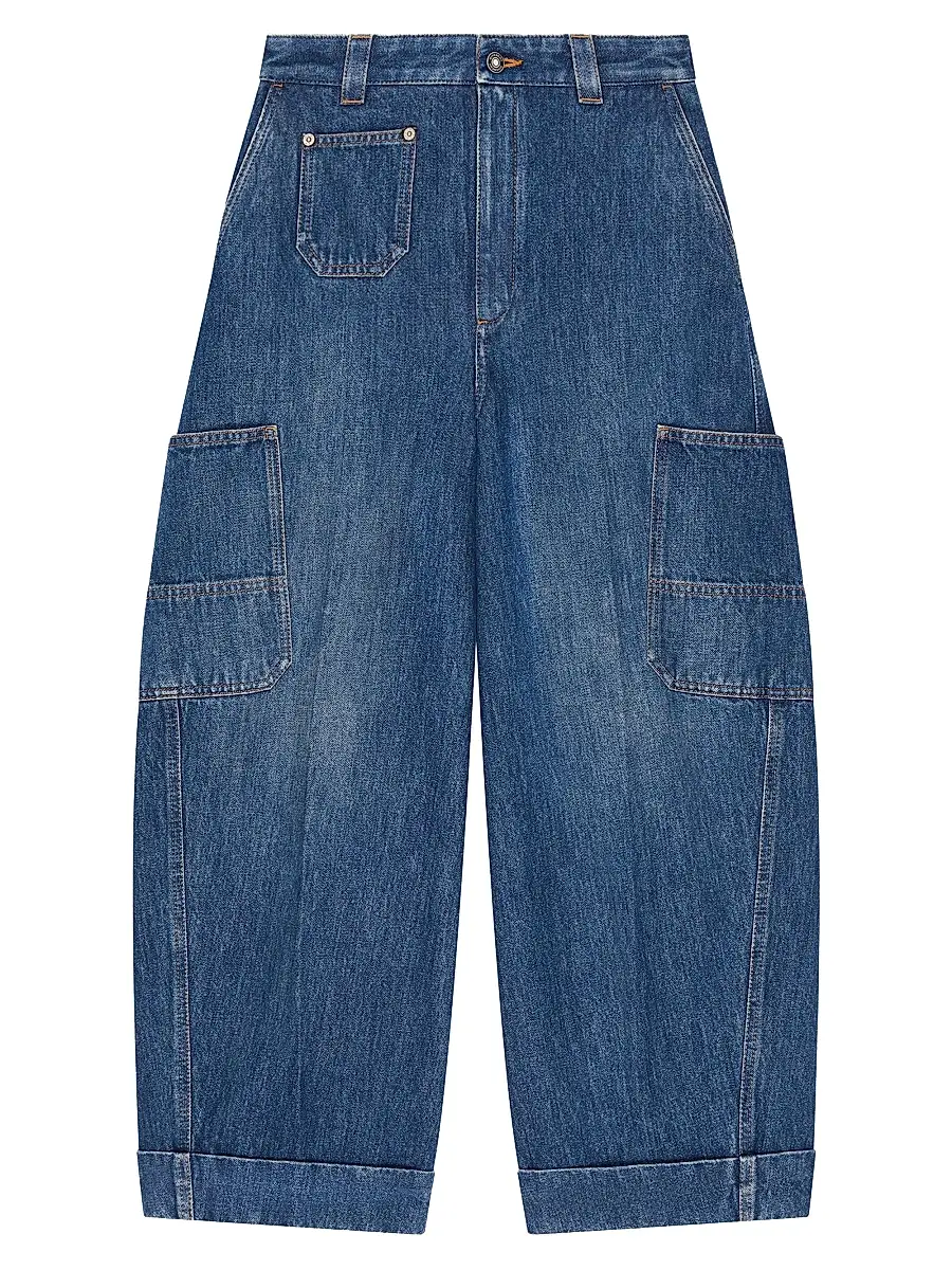 Women's Cropped Cocoon Cargo Jeans - Medium Blue Women's Cropped Cocoon Cargo Jeans - Medium Blue