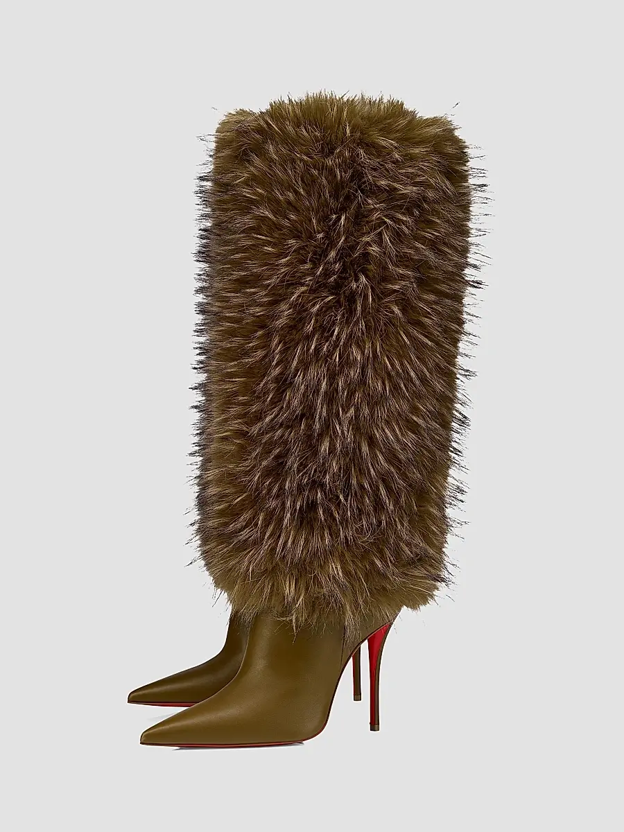 Christian Louboutin Women's Yangzee Leather and Faux Fur 100MM Boots - Bronzo | Thumbnail 2 Christian Louboutin Women's Yangzee Leather and Faux Fur 100MM Boots - Bronzo | Thumbnail 2