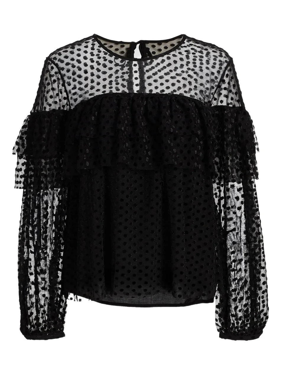Women's Raff Sheer Swiss Dot Ruffle Blouse