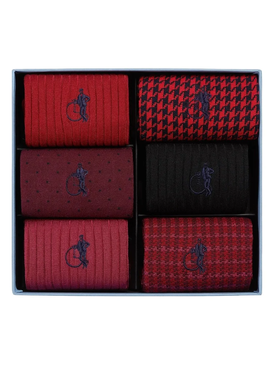 London Sock Company Men's Dash of Class Ruby 6-Pack Socks