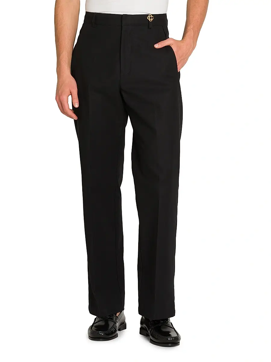 Casablanca Men's Stretch-Cotton Mid-Rise Straight-Leg Chinos - Black | Thumbnail 3 Casablanca Men's Stretch-Cotton Mid-Rise Straight-Leg Chinos - Black | Thumbnail 3