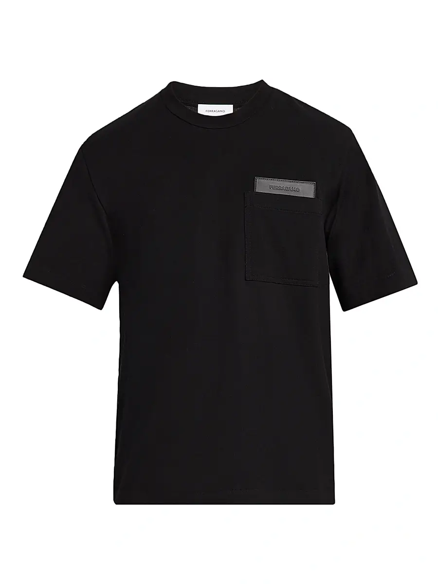 FERRAGAMO Men's Cotton Logo-Patch T-Shirt - Black | Image 1 FERRAGAMO Men's Cotton Logo-Patch T-Shirt - Black | Image 1