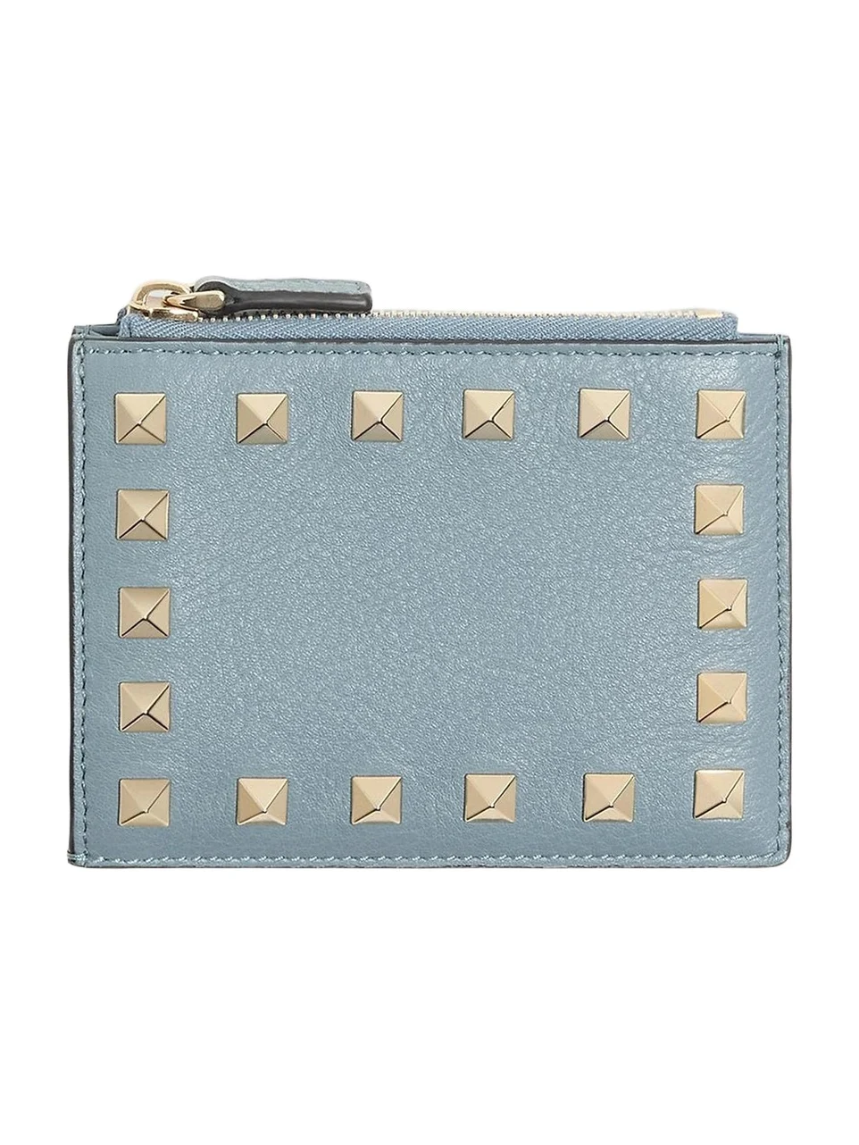 Valentino Women's Rockstud Grainy Calfskin Cardholder with Zipper - Stone
