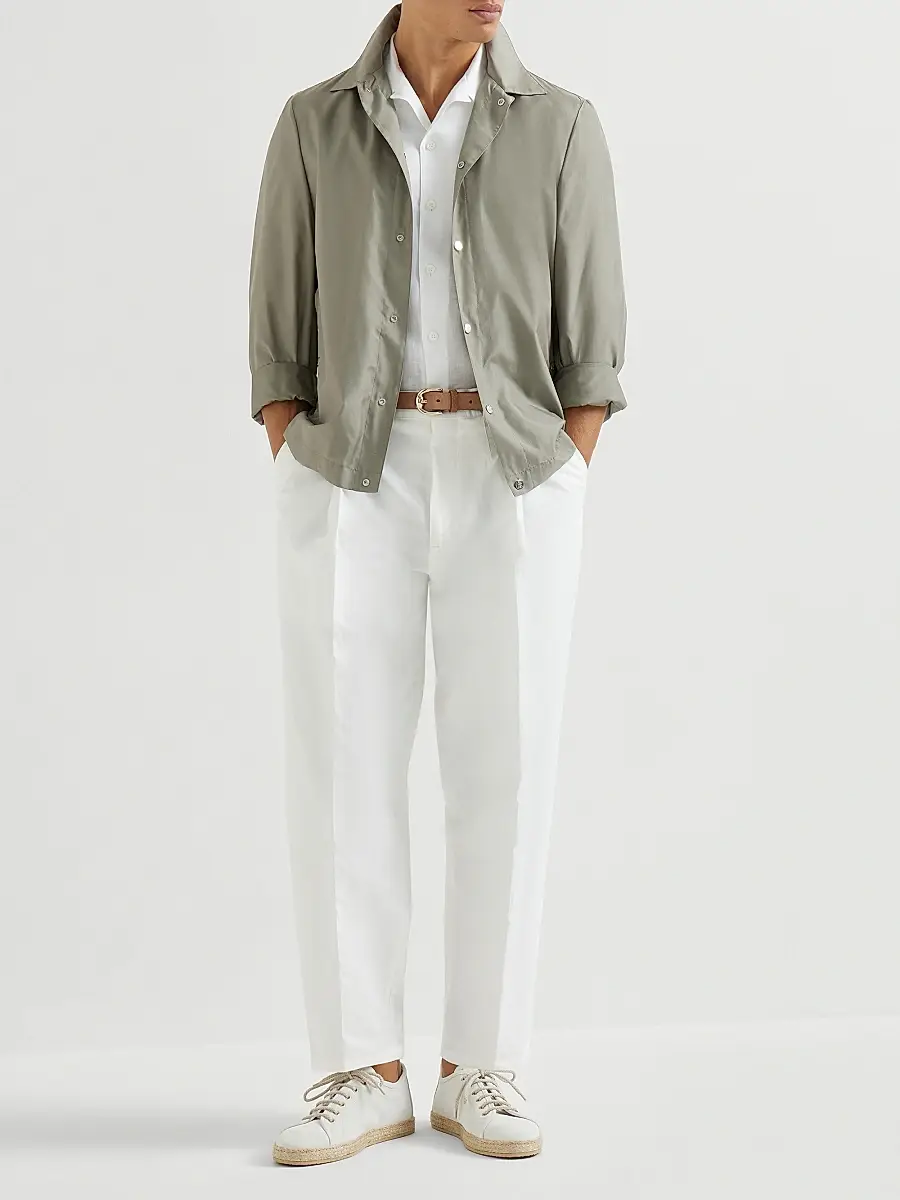 Brunello Cucinelli Men's Linen Easy Fit Short Sleeve Shirt with Camp Collar - Grey | Thumbnail 12 Brunello Cucinelli Men's Linen Easy Fit Short Sleeve Shirt with Camp Collar - Grey | Thumbnail 12
