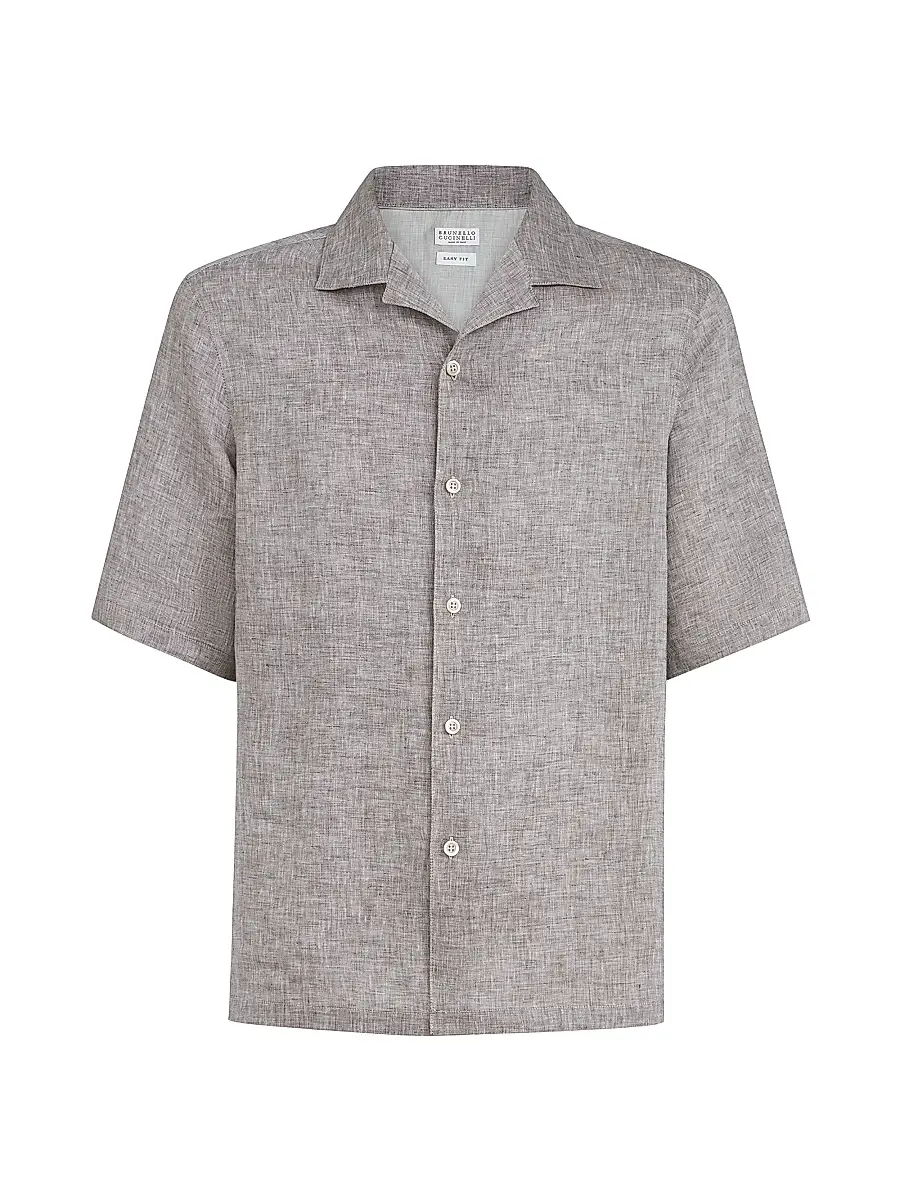 Men's Linen Easy Fit Short Sleeve Shirt with Camp Collar - Grey Men's Linen Easy Fit Short Sleeve Shirt with Camp Collar - Grey