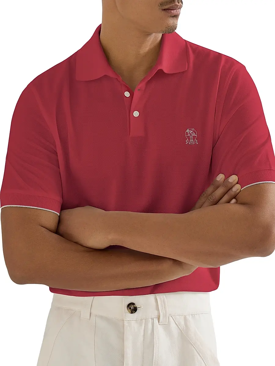 Brunello Cucinelli Men's Cotton Piqué Polo Shirt with Logo | Thumbnail 5 Brunello Cucinelli Men's Cotton Piqué Polo Shirt with Logo | Thumbnail 5
