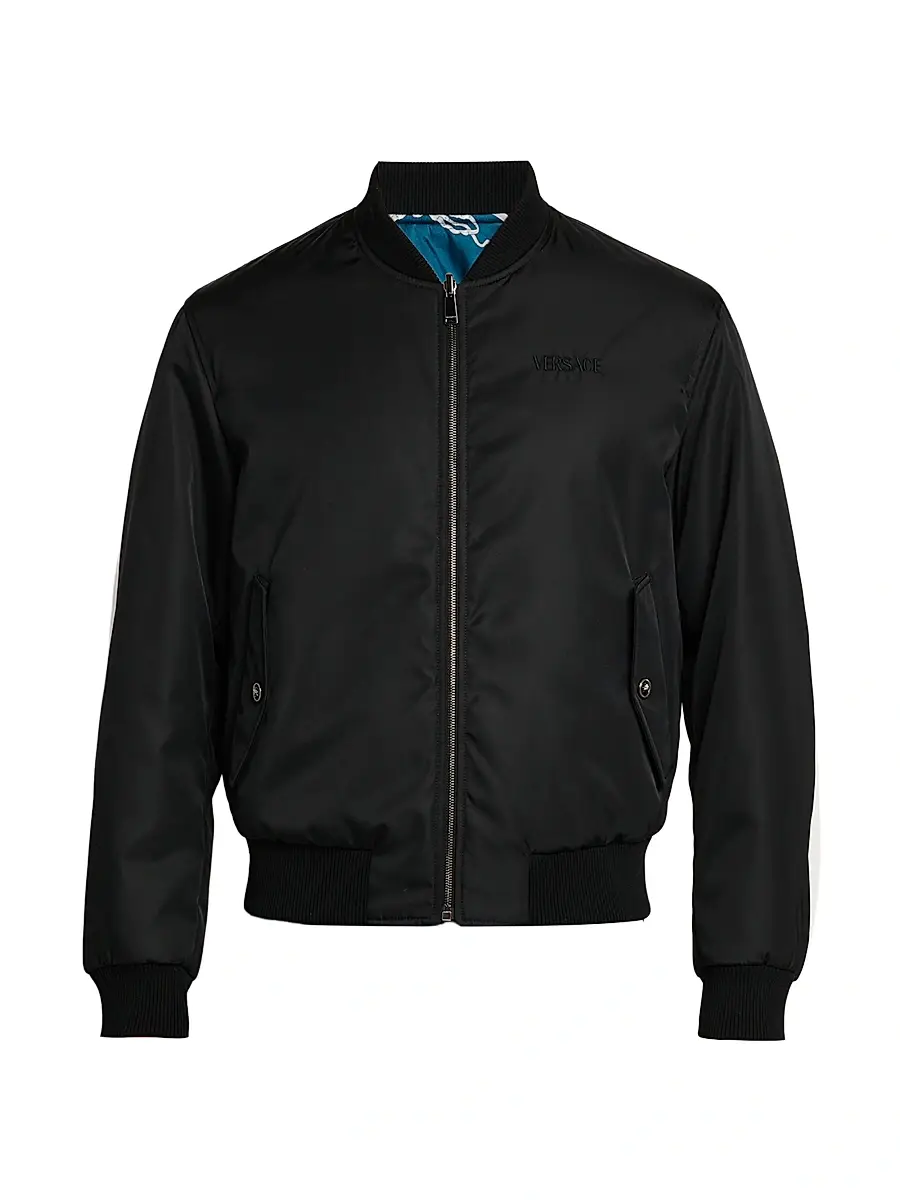 Versace Men's Barocco Mythic Reversible Twill Jacket - Black Petrol Blue | Image 1 Versace Men's Barocco Mythic Reversible Twill Jacket - Black Petrol Blue | Image 1