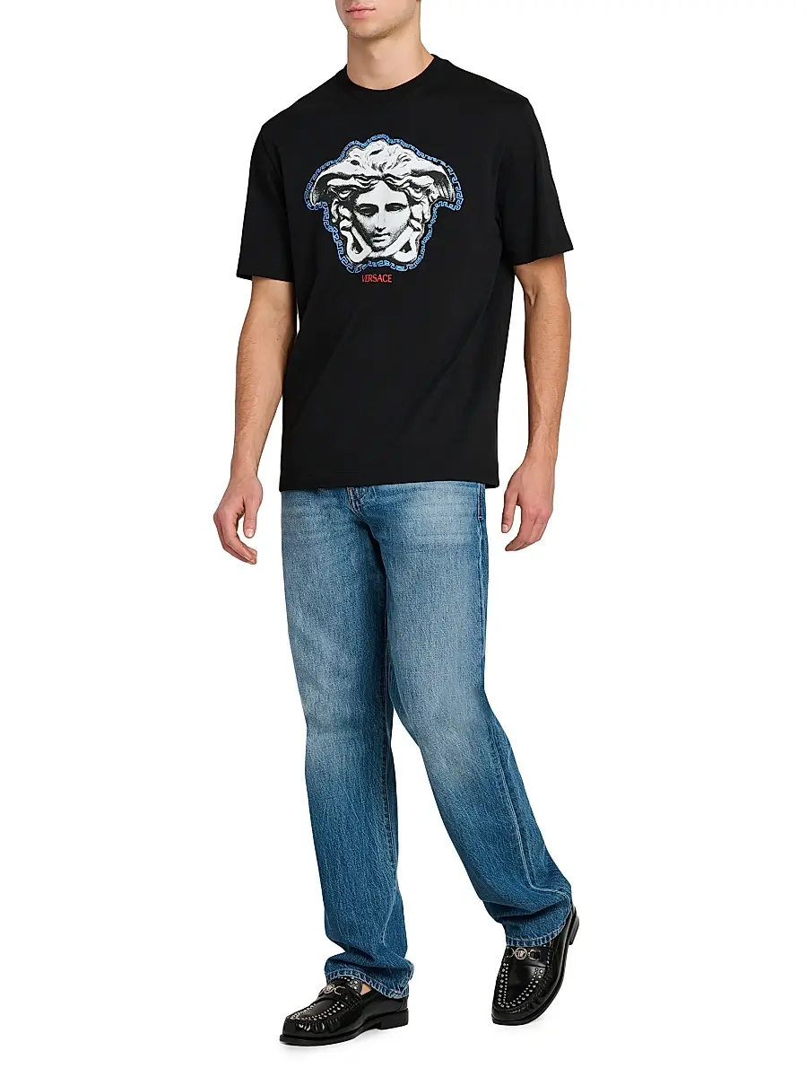 Versace Men's Greca Medusa Crewneck T-Shirt - Black | Thumbnail 2
