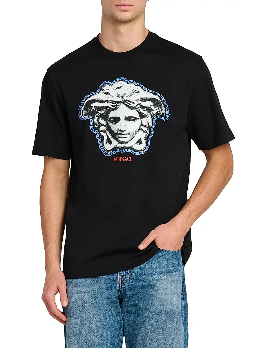 Versace Men's Greca Medusa Crewneck T-Shirt - Black | Thumbnail 3