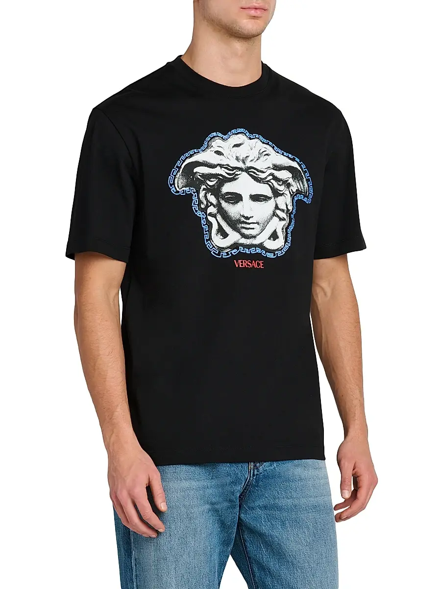 Versace Men's Greca Medusa Crewneck T-Shirt - Black | Thumbnail 4