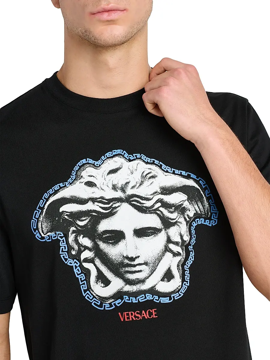 Versace Men's Greca Medusa Crewneck T-Shirt - Black | Thumbnail 6