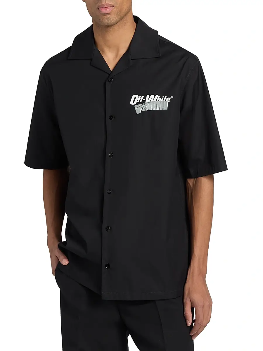 Off-White Men's Tape Logo Poplin Bowling Shirt | Thumbnail 3