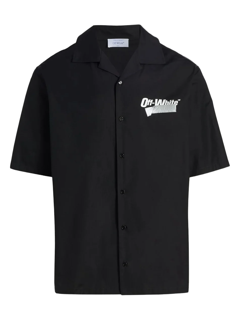 Off-White Men's Tape Logo Poplin Bowling Shirt
