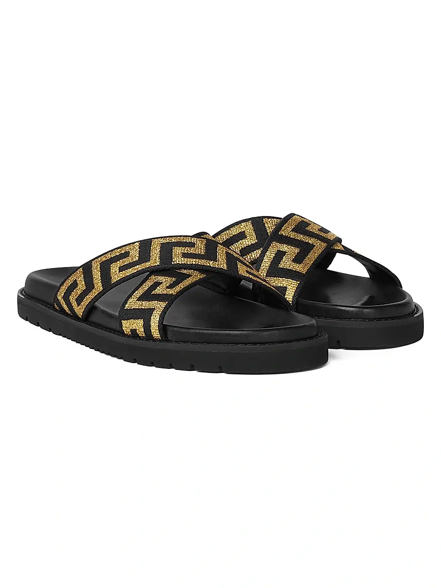 Versace Men's La Greca Jacquard Slide Sandals | Thumbnail 2 Versace Men's La Greca Jacquard Slide Sandals | Thumbnail 2