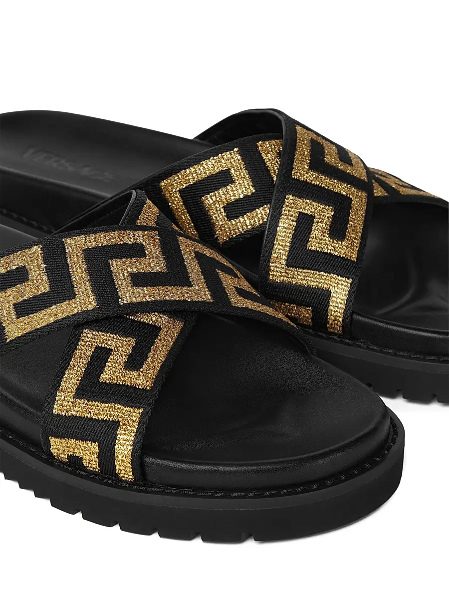 Versace Men's La Greca Jacquard Slide Sandals | Thumbnail 3 Versace Men's La Greca Jacquard Slide Sandals | Thumbnail 3