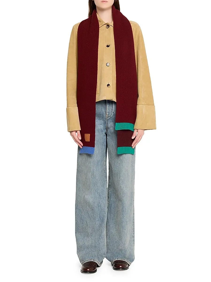 Loewe Women's Wool Rib-Knit Asymmetric Scarf | Thumbnail 3 Loewe Women's Wool Rib-Knit Asymmetric Scarf | Thumbnail 3
