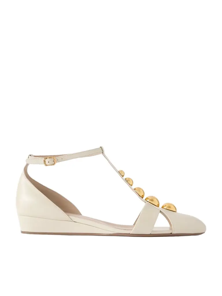 Cleia Studded Leather Wedge Sandals