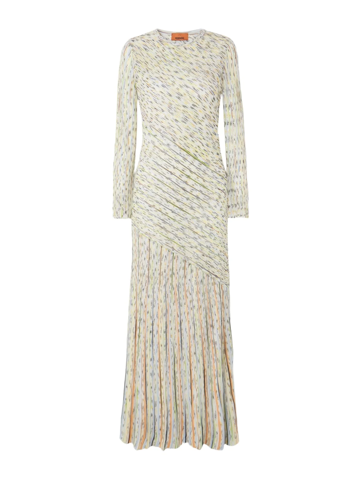 Draped Striped Sequined Ribbed-knit Maxi Dress