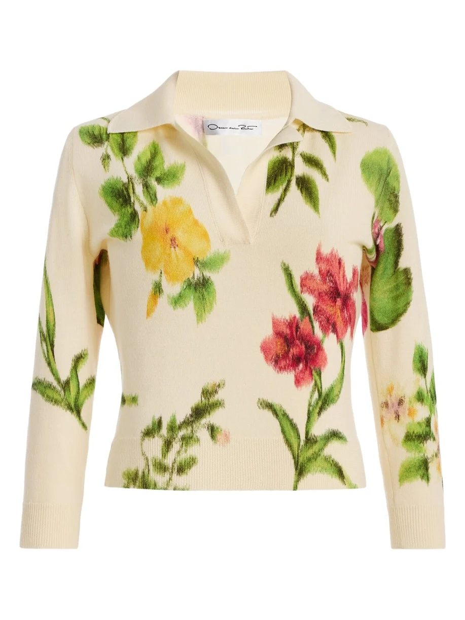 Oscar de la Renta Toile-Printed Virgin Wool Top