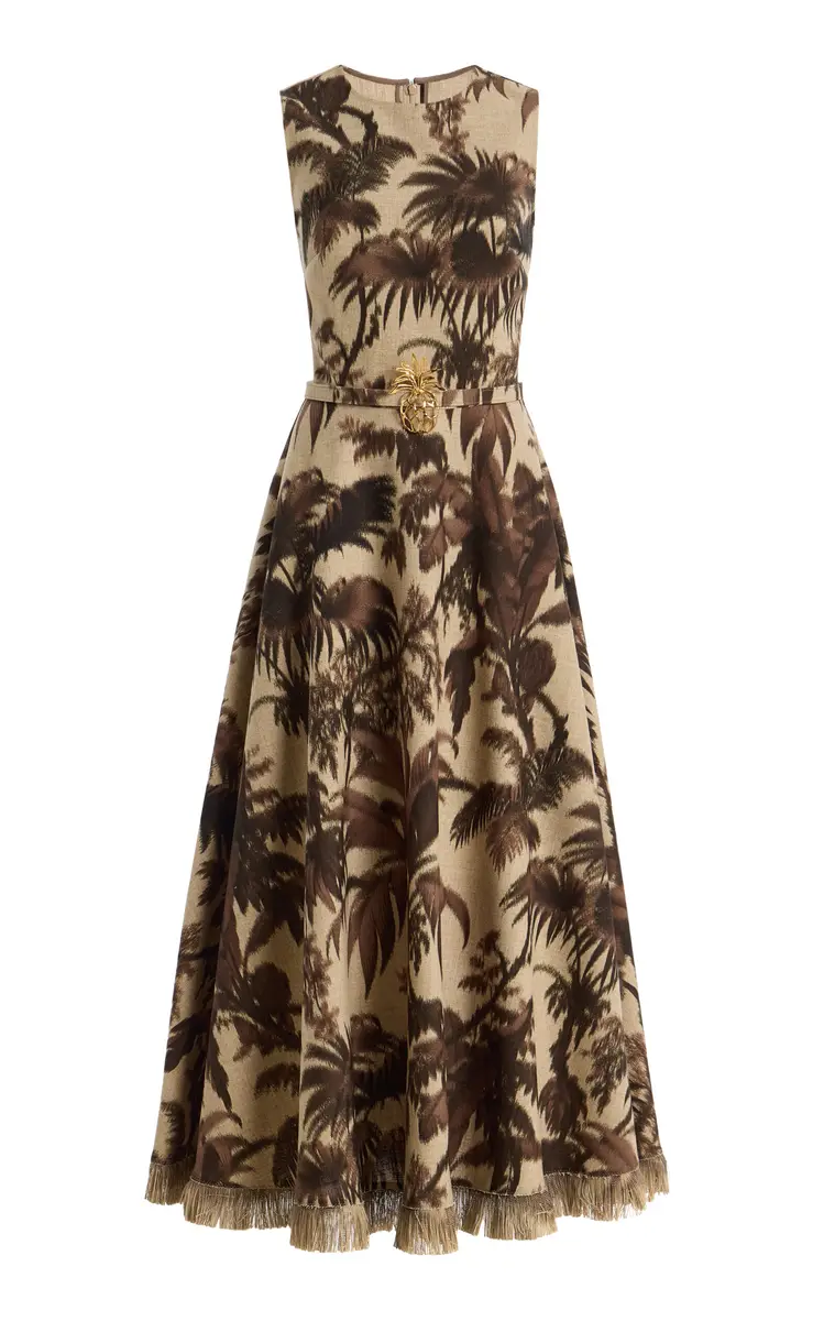 Oscar de la Renta Palm-Print Midi Dress | Thumbnail 5 Oscar de la Renta Palm-Print Midi Dress | Thumbnail 5
