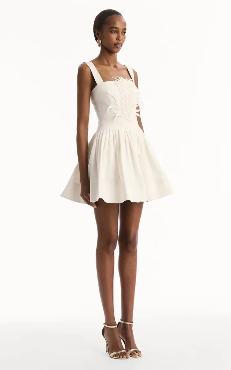 Oscar de la Renta Pineapple-Embroidered Denim Mini Dress | Thumbnail 3