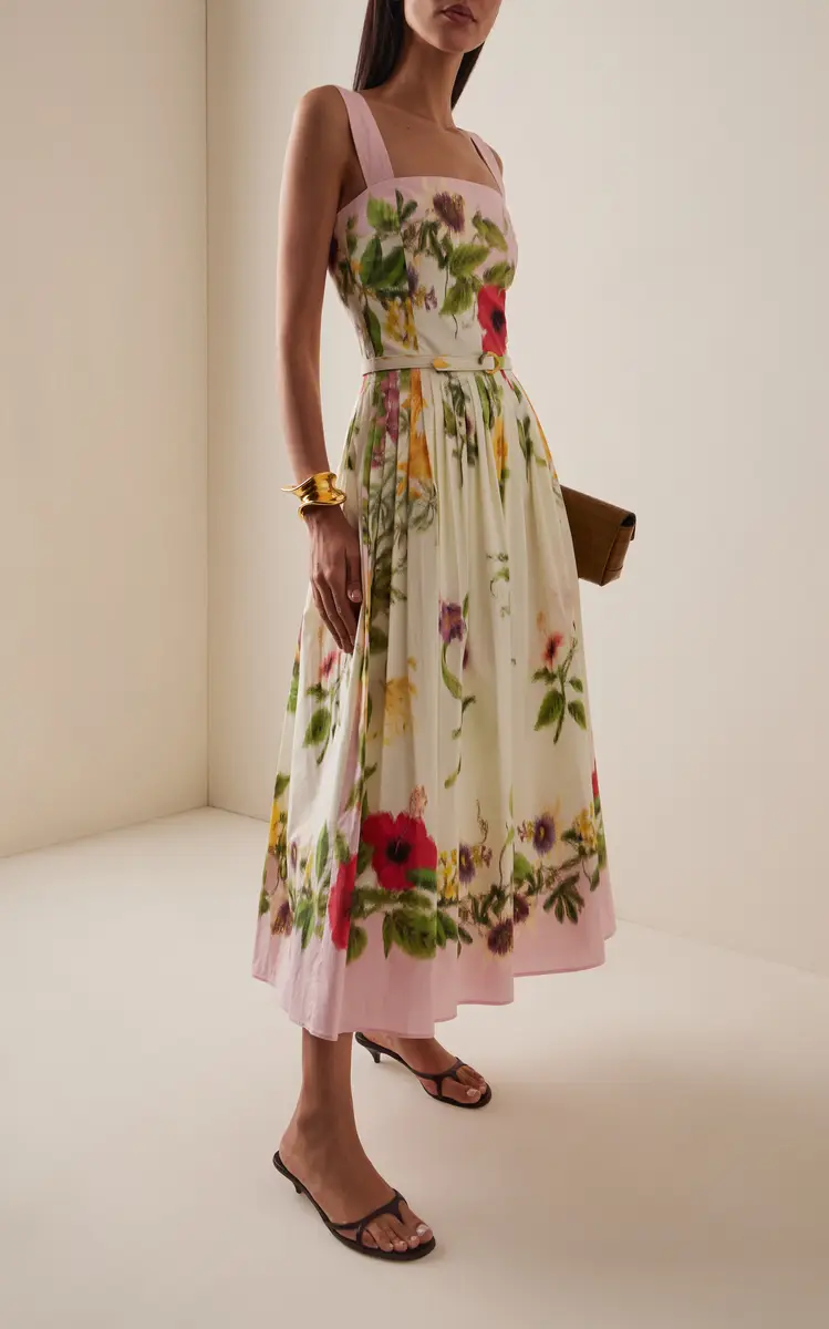 Oscar de la Renta Scarf-Printed Stretch Cotton-Poplin Midi Dress | Thumbnail 2 Oscar de la Renta Scarf-Printed Stretch Cotton-Poplin Midi Dress | Thumbnail 2