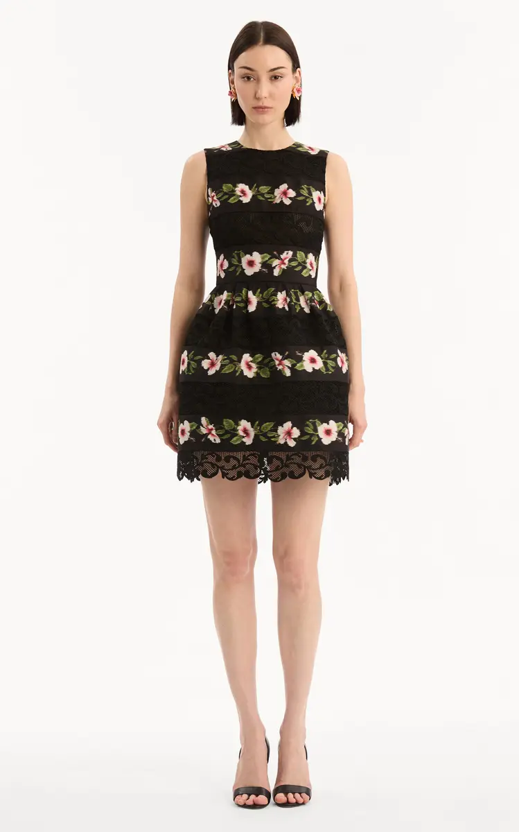 Oscar de la Renta Hibiscus-Striped Faille Mini Dress | Thumbnail 2