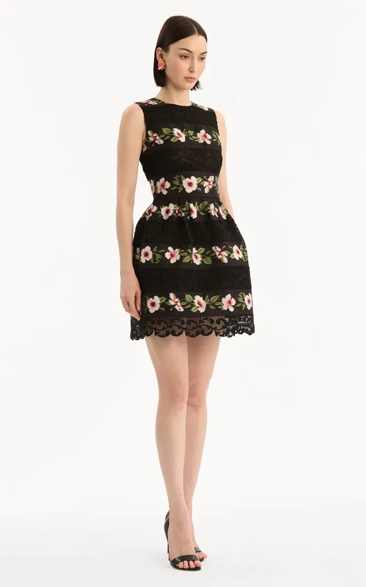 Oscar de la Renta Hibiscus-Striped Faille Mini Dress | Thumbnail 3