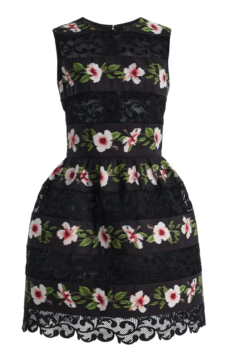 Oscar de la Renta Hibiscus-Striped Faille Mini Dress | Thumbnail 8