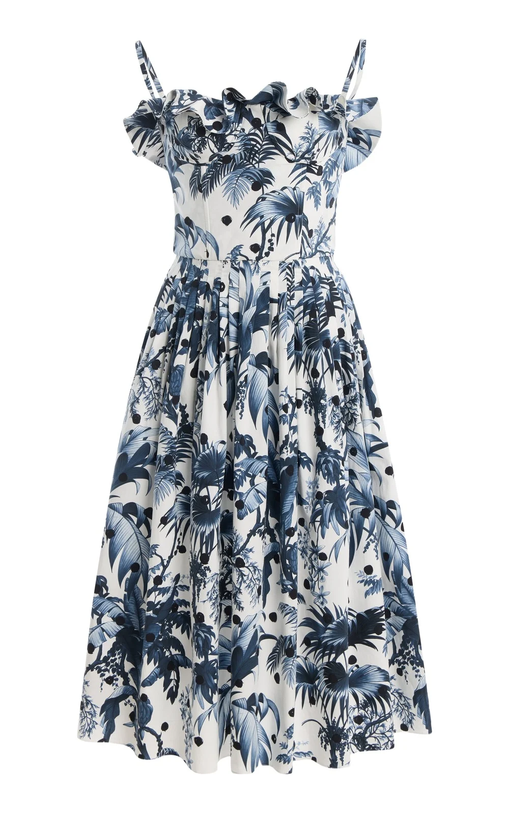 Oscar de la Renta Dotted-Palms-Printed Stretch Cotton-Poplin Midi Dress