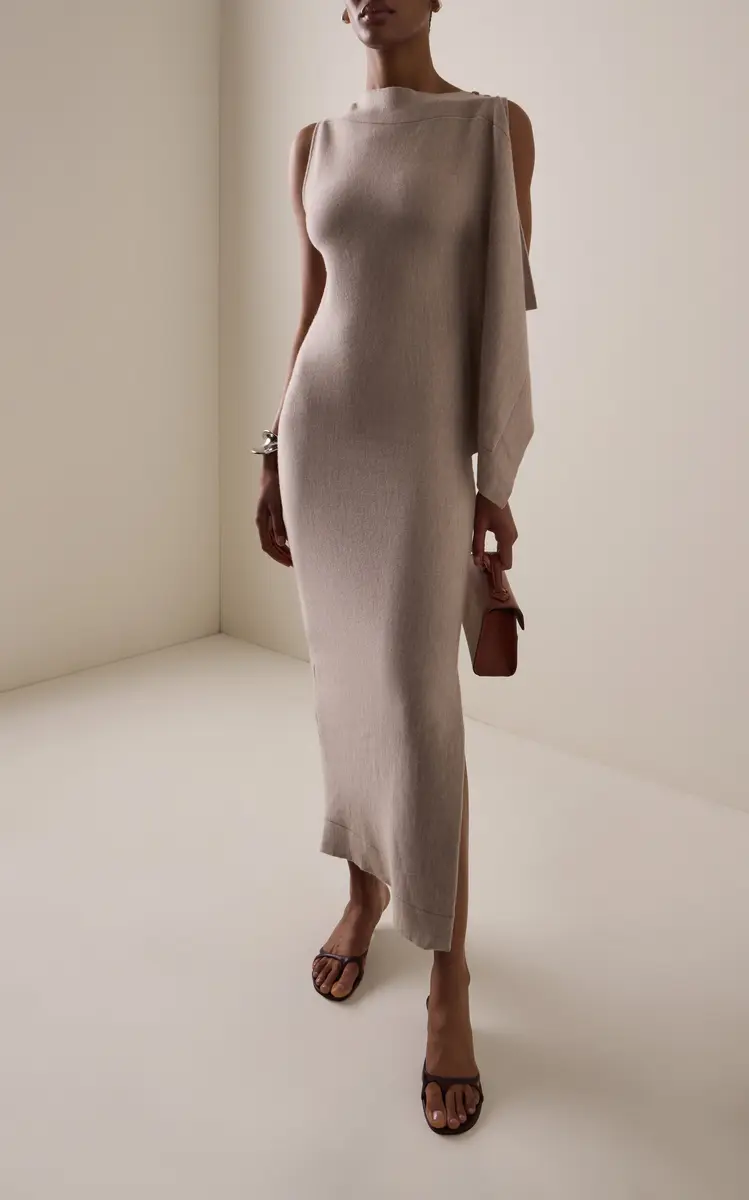 Oscar de la Renta Draped Virgin Wool Midi Dress | Thumbnail 2