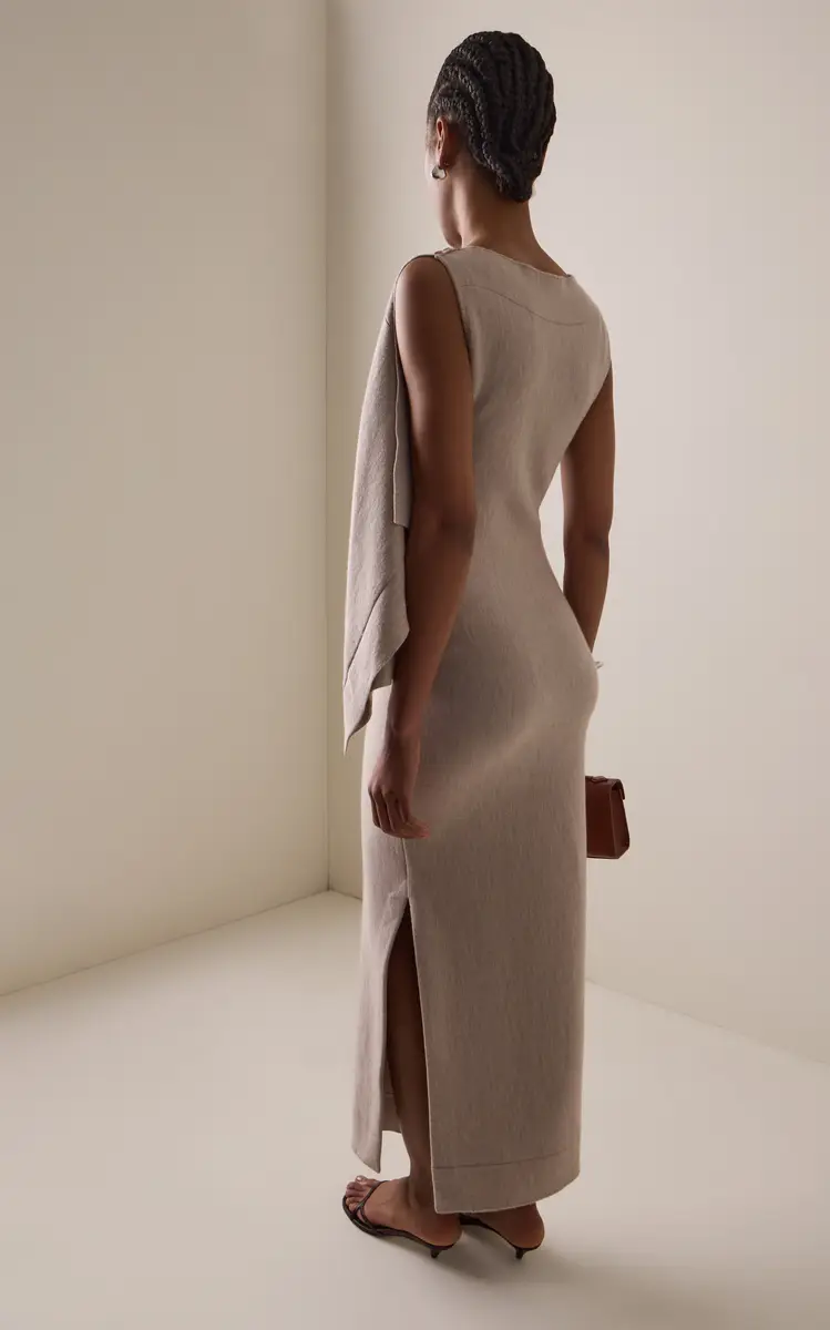Oscar de la Renta Draped Virgin Wool Midi Dress | Thumbnail 4
