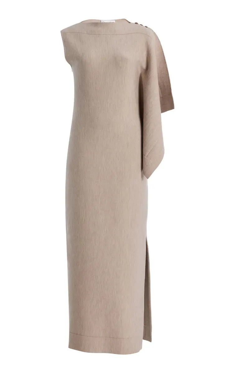 Oscar de la Renta Draped Virgin Wool Midi Dress | Image 1 Oscar de la Renta Draped Virgin Wool Midi Dress | Image 1