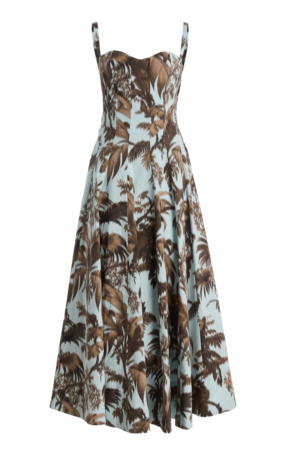 Oscar de la Renta Palm-Printed Stretch Cotton-Poplin Midi Dress