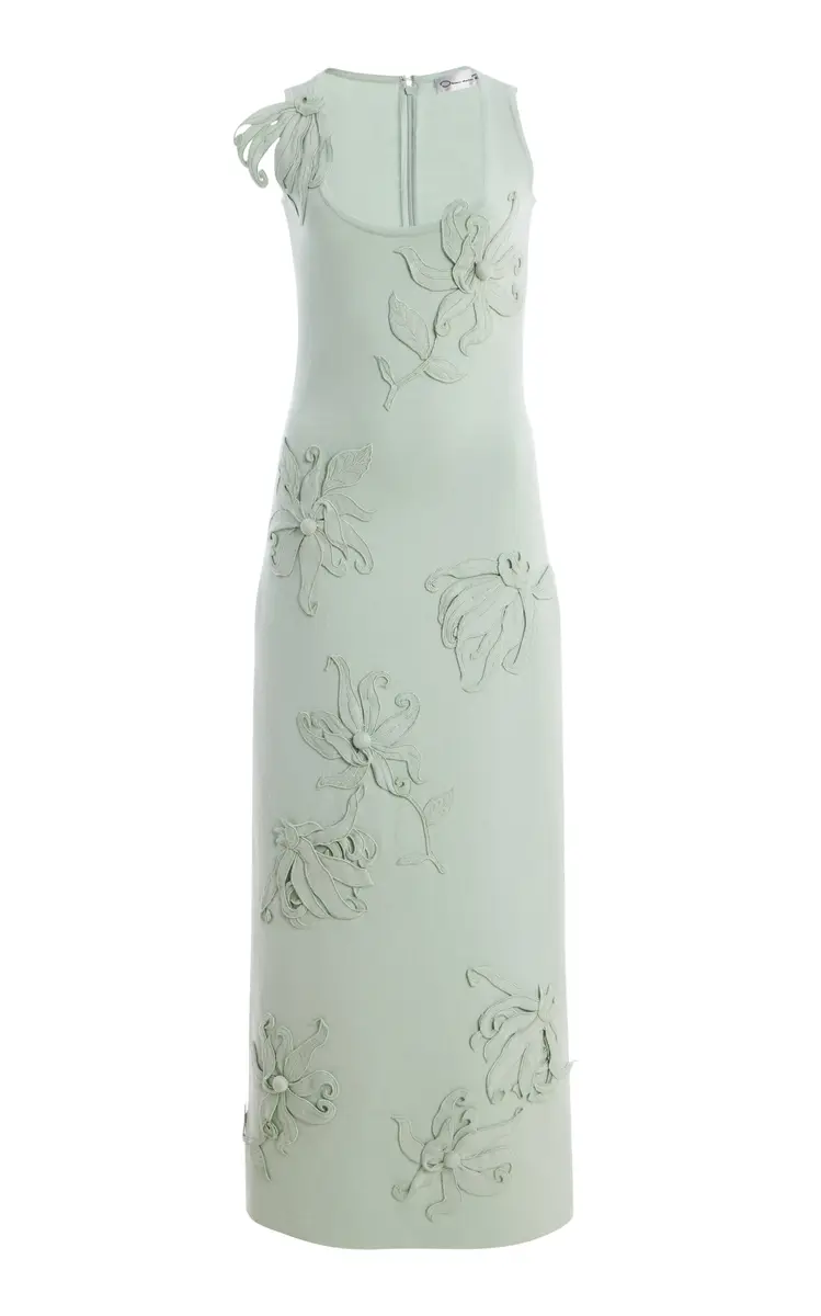 Oscar de la Renta Embroidered Virgin-Wool Midi Dress | Image 1 Oscar de la Renta Embroidered Virgin-Wool Midi Dress | Image 1