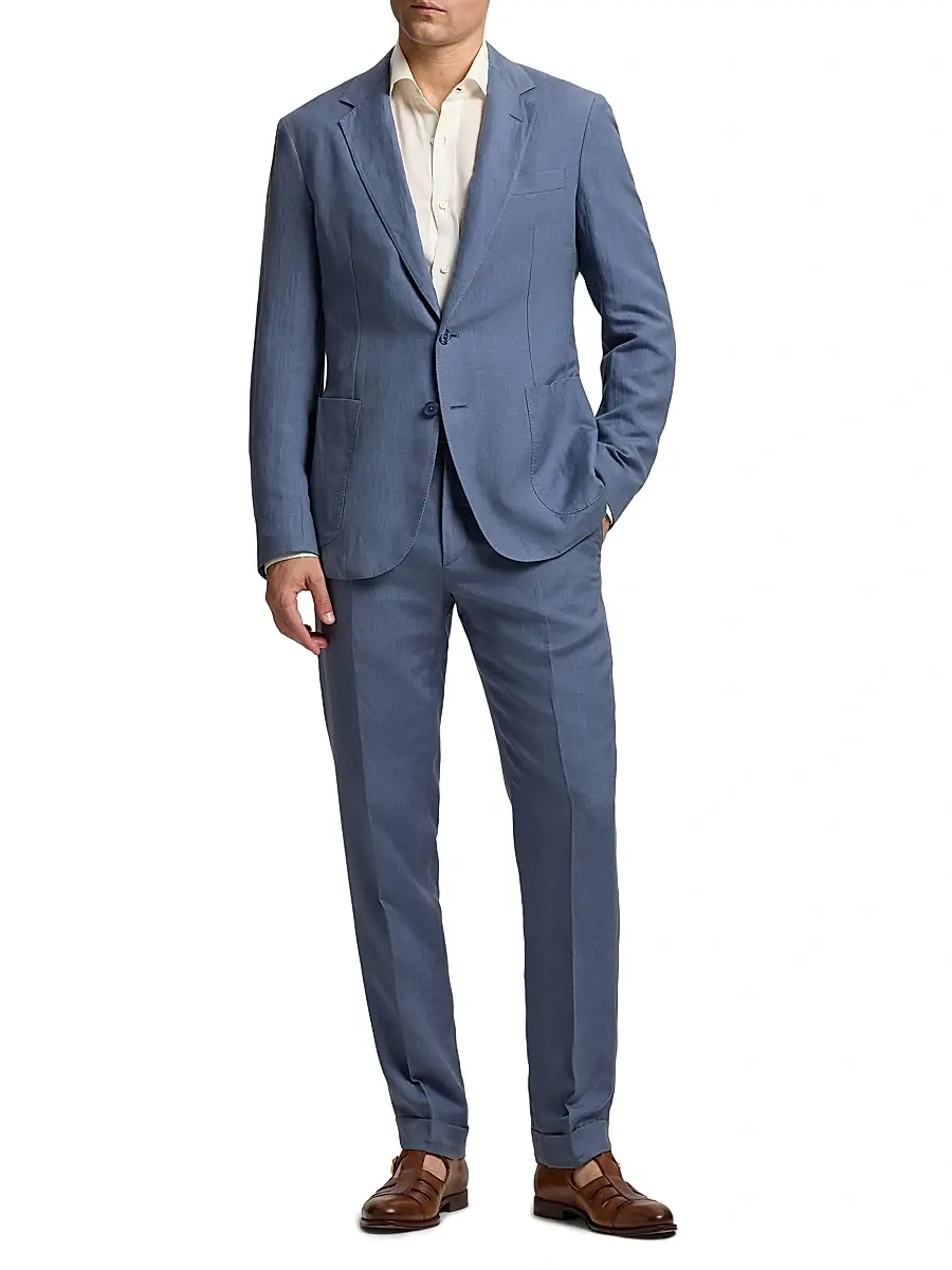Ralph Lauren Purple Label Men's Gregory Hand-Tailored Silk-Linen Trousers - Champagne | Thumbnail 2 Ralph Lauren Purple Label Men's Gregory Hand-Tailored Silk-Linen Trousers - Champagne | Thumbnail 2