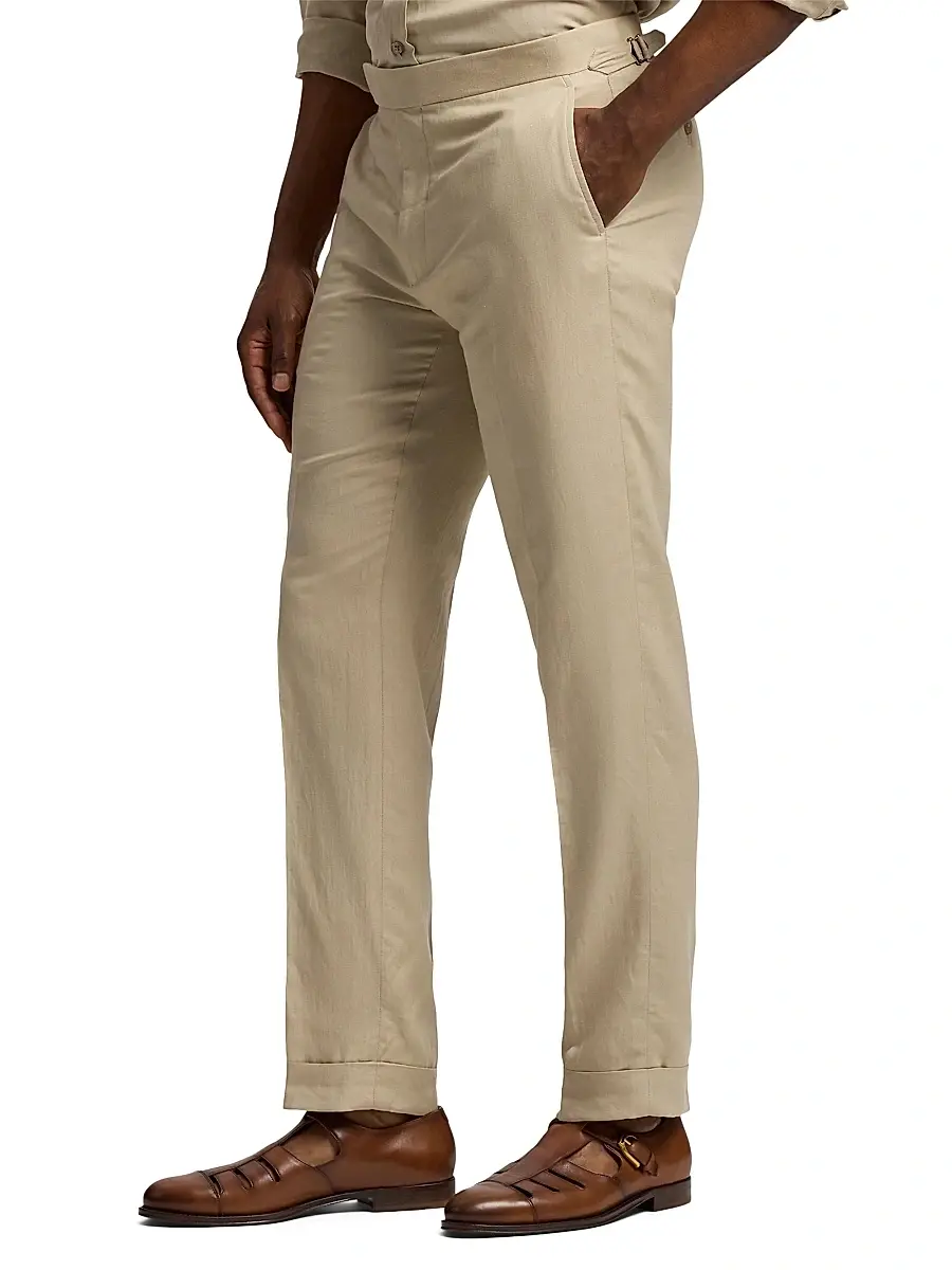 Ralph Lauren Purple Label Men's Gregory Hand-Tailored Silk-Linen Trousers - Champagne | Thumbnail 4 Ralph Lauren Purple Label Men's Gregory Hand-Tailored Silk-Linen Trousers - Champagne | Thumbnail 4