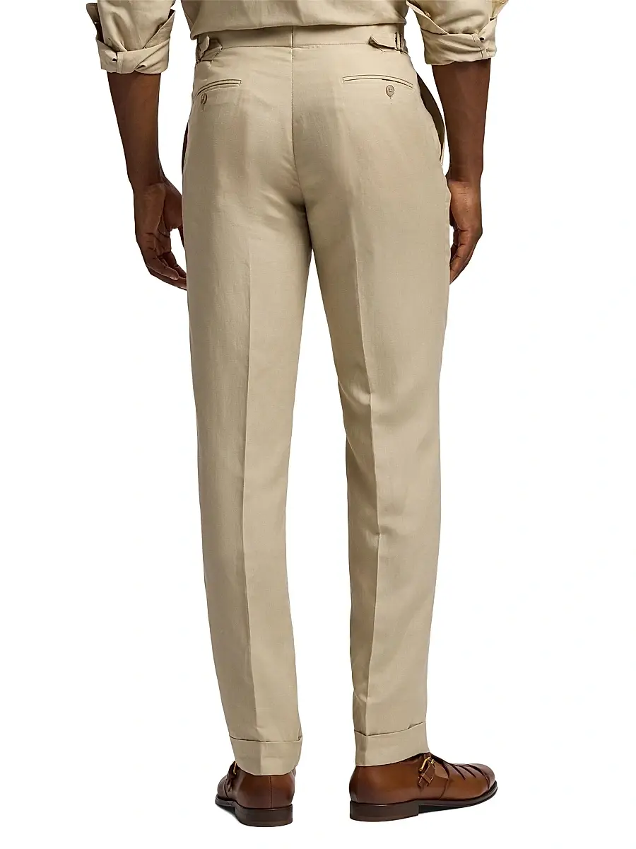 Ralph Lauren Purple Label Men's Gregory Hand-Tailored Silk-Linen Trousers - Champagne | Thumbnail 5 Ralph Lauren Purple Label Men's Gregory Hand-Tailored Silk-Linen Trousers - Champagne | Thumbnail 5