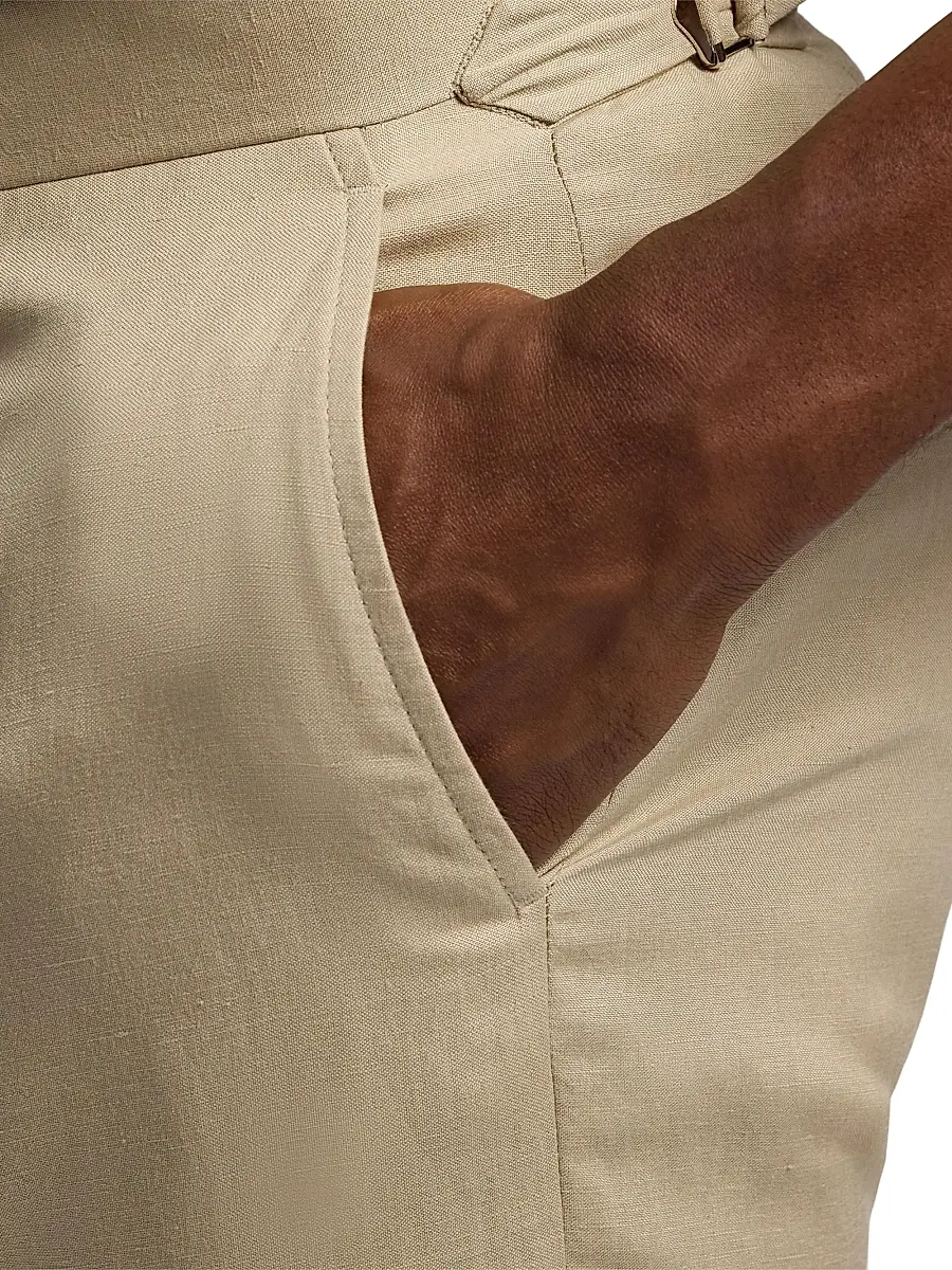 Ralph Lauren Purple Label Men's Gregory Hand-Tailored Silk-Linen Trousers - Champagne | Thumbnail 6 Ralph Lauren Purple Label Men's Gregory Hand-Tailored Silk-Linen Trousers - Champagne | Thumbnail 6