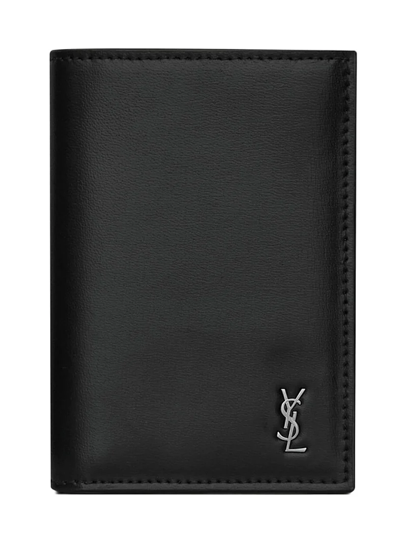 Saint Laurent Men's Tiny Cassandre Credit Card Wallet in Matte Leather - Black