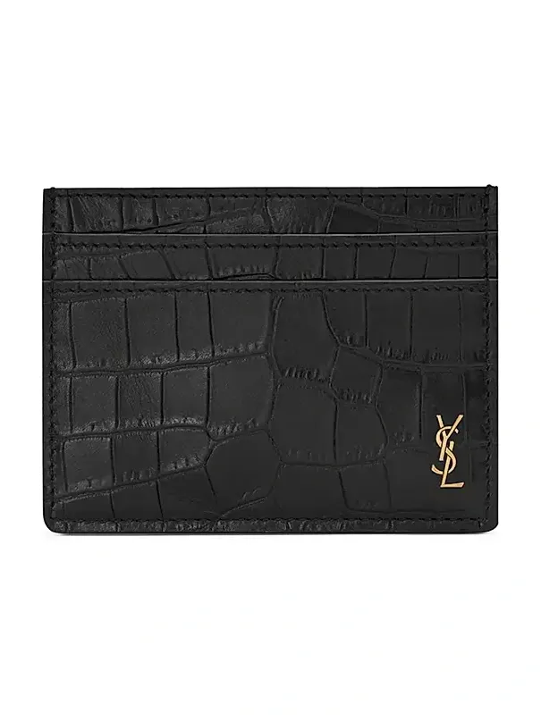 Saint Laurent Men's Tiny Cassandre Card Case in Crocodile-Embossed Matte Leather