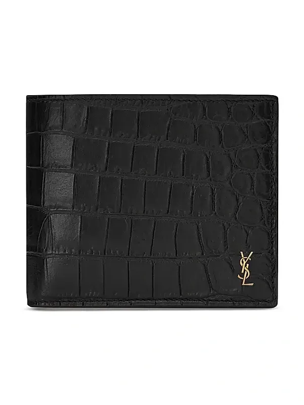 Saint Laurent Men's Tiny Cassandre East-West Wallet in Crocodile-Embossed Matte Leather