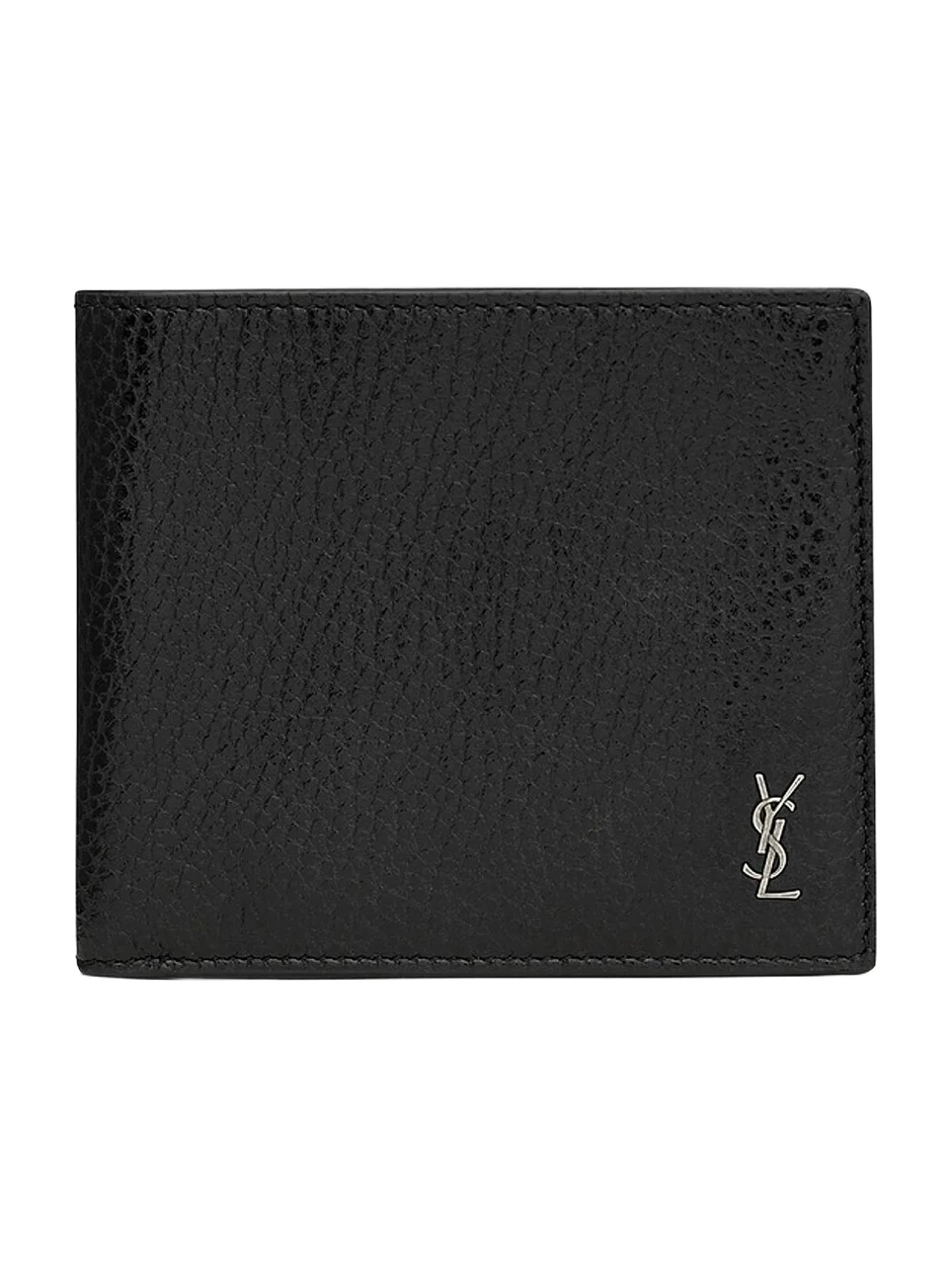 Saint Laurent Men's Tiny Cassandre East-West Wallet in Grained Leather - Black