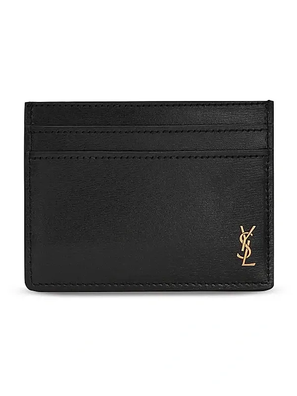 Saint Laurent Men's Tiny Cassandre Credit Card Case in Shiny Leather - Black