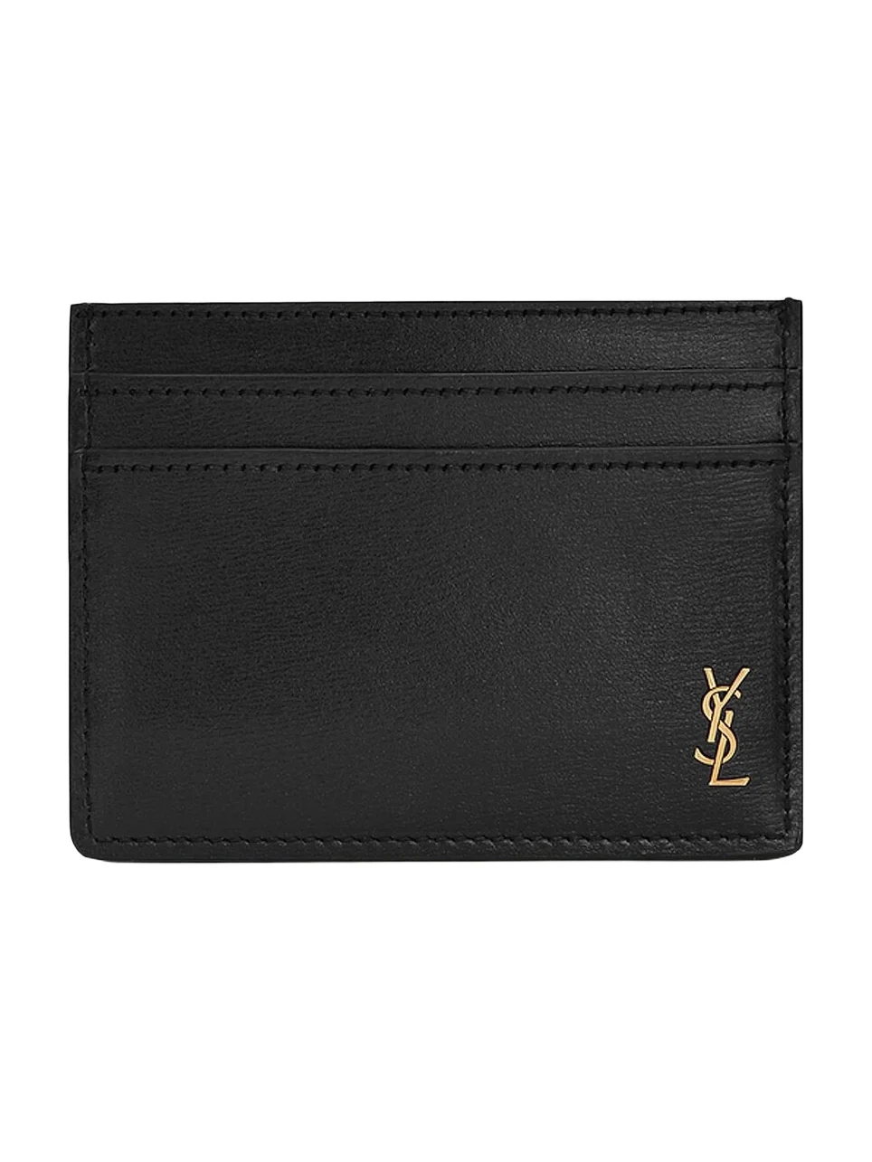 Saint Laurent Men's Tiny Cassandre Credit Card Case in Shiny Leather - Black