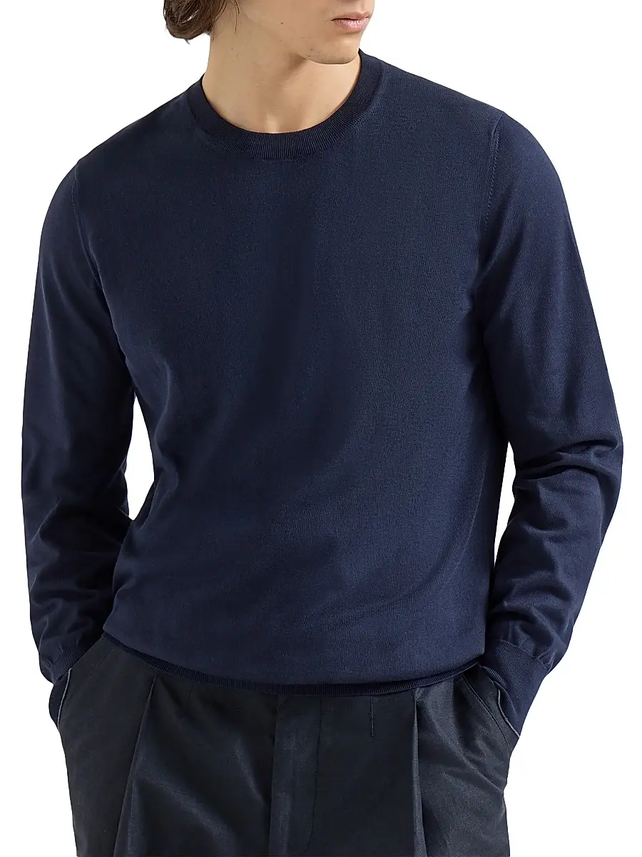 Brunello Cucinelli Men's Cotton Lightweight Sweater | Thumbnail 2 Brunello Cucinelli Men's Cotton Lightweight Sweater | Thumbnail 2