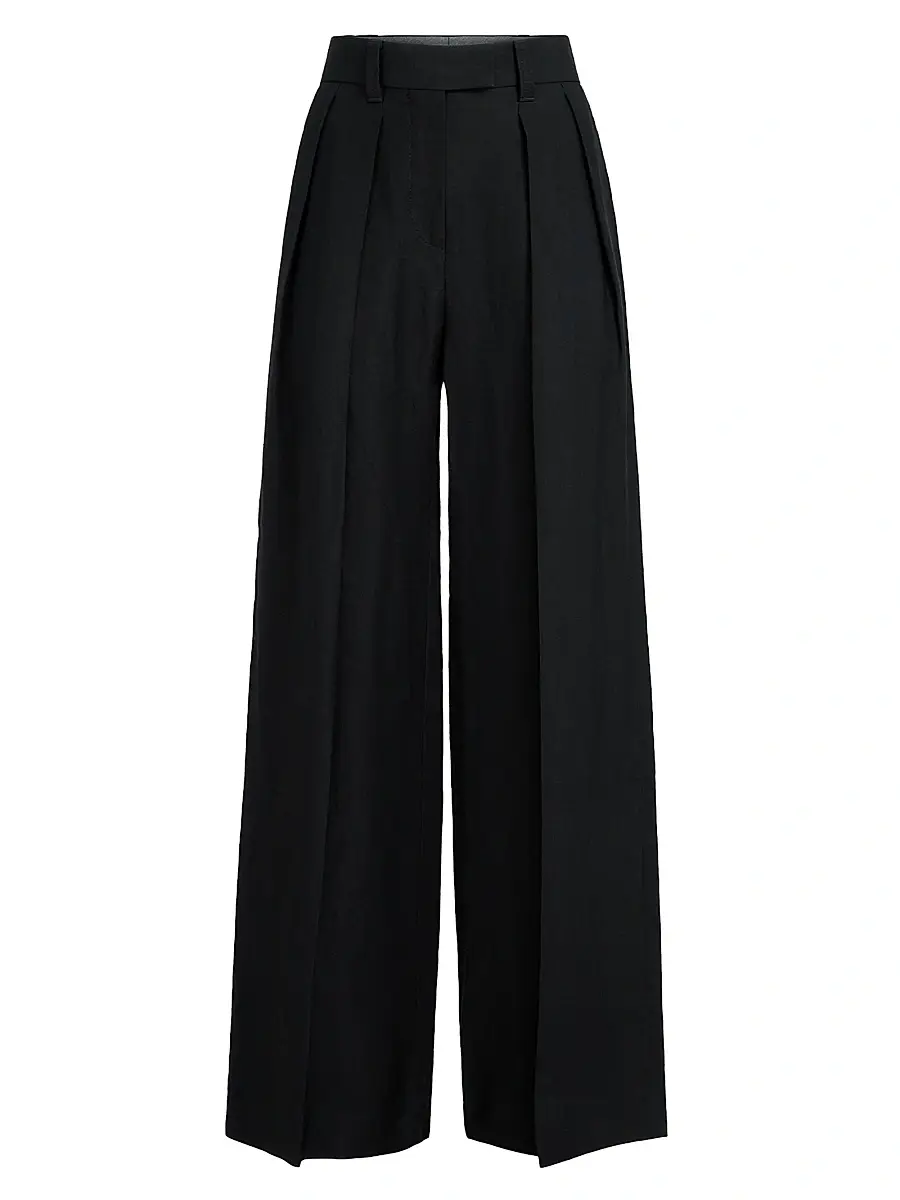 Brunello Cucinelli Women's Viscose and Linen Fluid Twill Sartorial Wide Trousers - Black | Image 1 Brunello Cucinelli Women's Viscose and Linen Fluid Twill Sartorial Wide Trousers - Black | Image 1