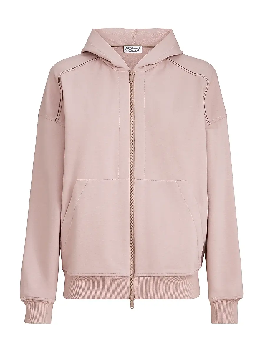 Brunello Cucinelli Women's Stretch Cotton Lightweight French Terry Hooded Sweatshirt - Pink | Image 1 Brunello Cucinelli Women's Stretch Cotton Lightweight French Terry Hooded Sweatshirt - Pink | Image 1